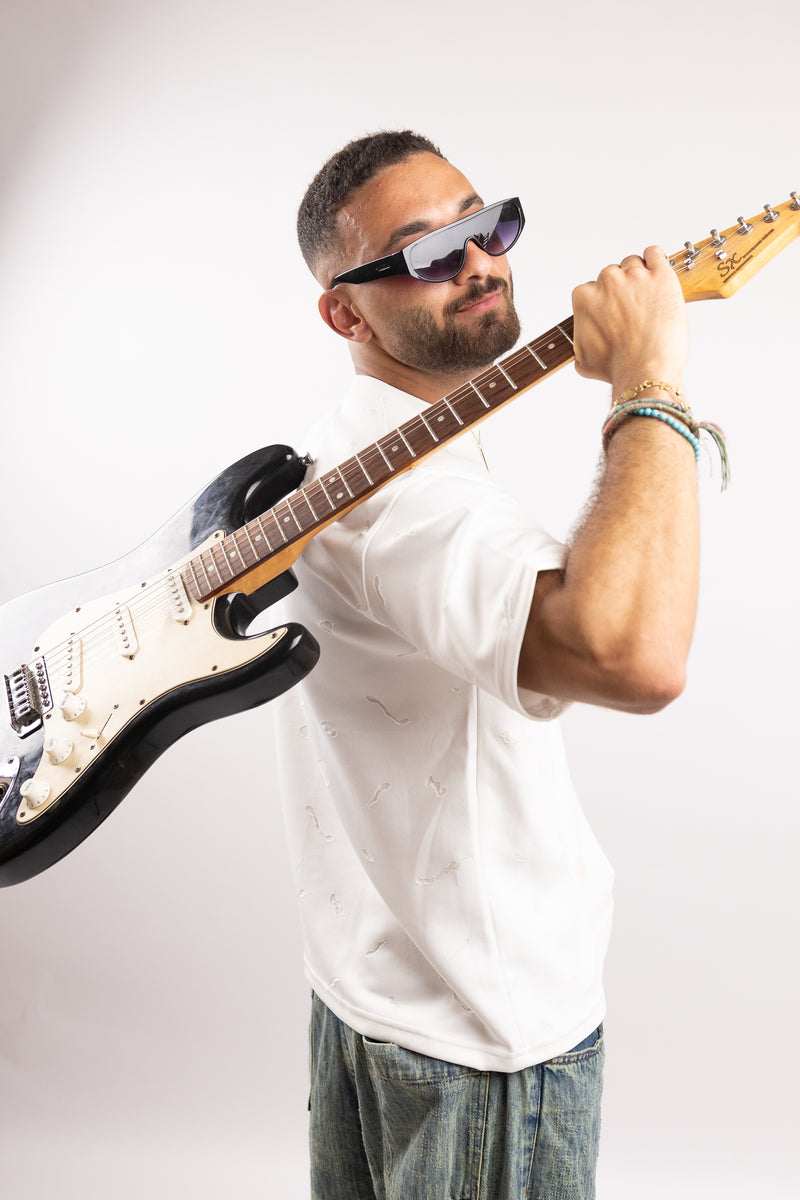 White Relaxed-Fit T-Shirt with Subtle Embossed Pattern